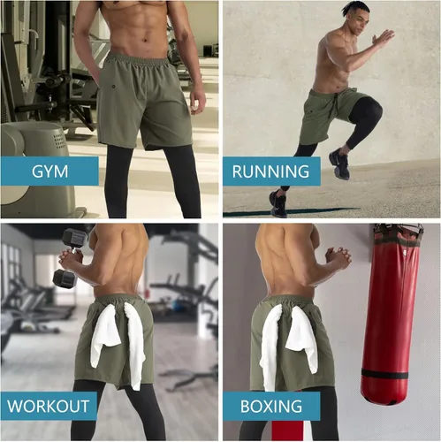 Vista 6 de WIRIST Workout Pants for Men, Gym Athletic Compression Pants Men, 2 in 1 Running Pants Men with Towel Loop