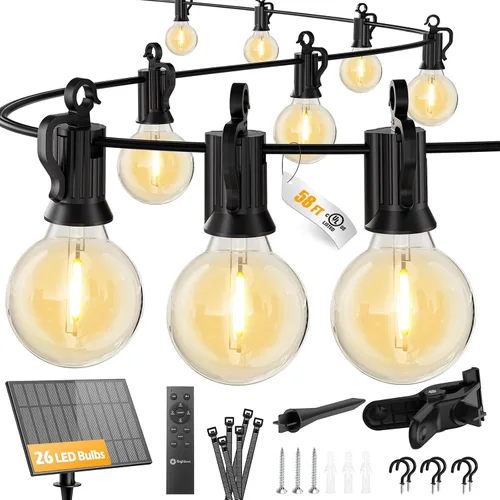 Vista 17 de Brightown Luces de Cadena Solares de 38 Pies para Exteriores con Control Remoto y 16 Bombillas LED Irrompibles, Regulables y con Temporizador, 3