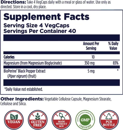 Vista 2 de KAL Glicinato de magnesio 350 mg, 160 CT