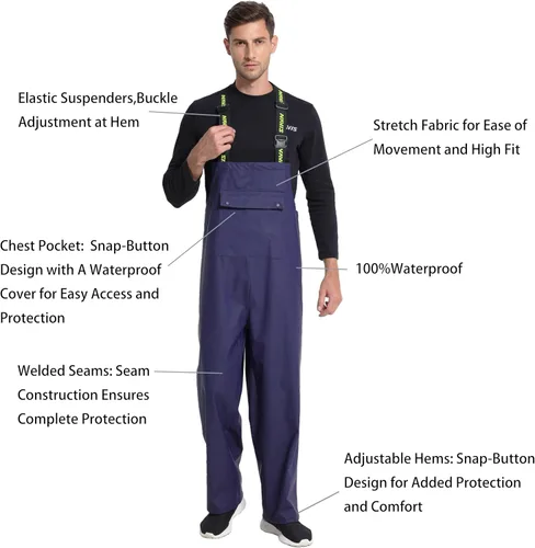 Vista 5 de Men's Pro Workwear Rain Suit 3-Piece Waterproof Jacket with Zip Hood & Bib Pant Heavy-Duty PU for Industrial & Work