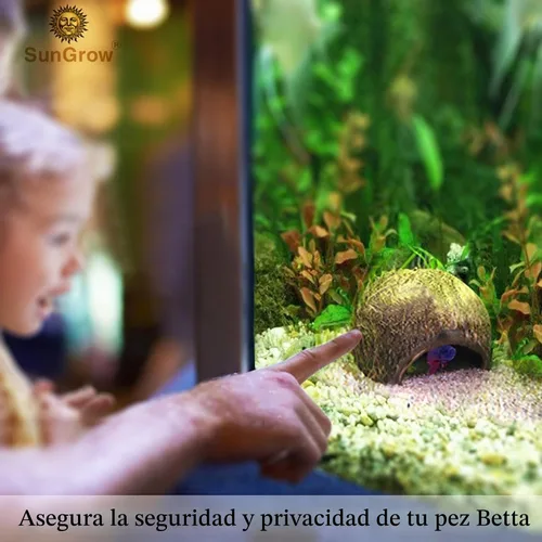 Vista 5 de SunGrow Betta Fish Cave, hábitat hecho de cáscara de coco, suave textura suave borde espacioso escondite para descansar y criar, 1 unidad