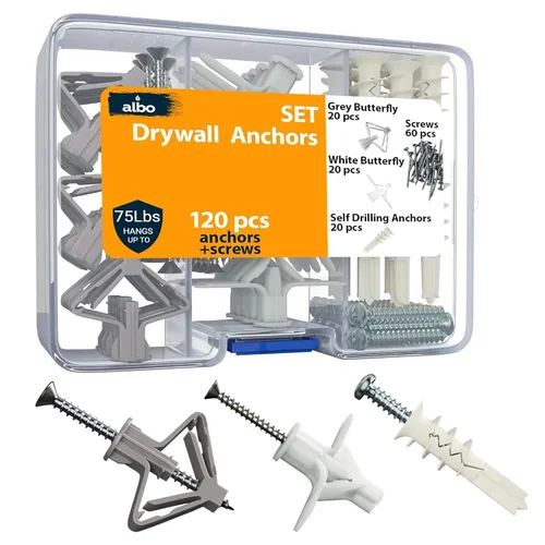 Vista 11 de Kit de anclaje para paneles de yeso Albo Anclajes de pared huecos con tornillos 50 piezas. (Anclaje gris 25 piezas + tornillos 25 piezas) Anclajes