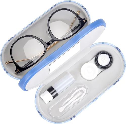 Vista 8 de Muf - Estuche portátil 2 en 1 para lentes y lentes de contacto, diseño de doble uso, a prueba de fugas, pinzas y botella con solución incluidas