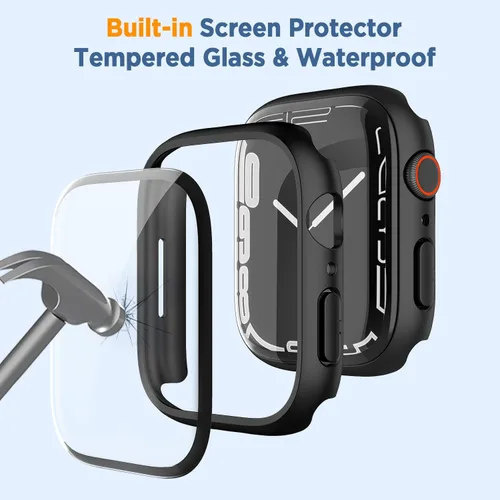 Vista 3 de Paquete de 2 fundas curvadas 3D para Apple Watch Series 7, protector de pantalla de vidrio templado de 1.614 in para iWatch cubierta completa