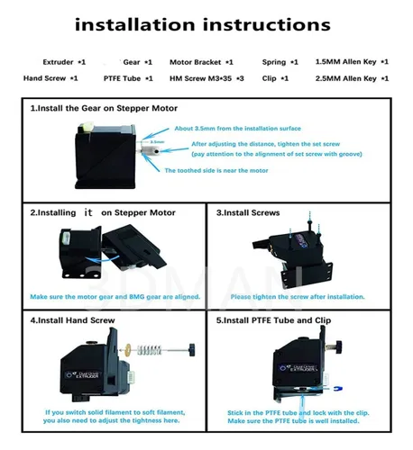 Vista 3 de 3Dman Extrusoras de doble unidad Bowden con engranajes universales para Ender 3 V2, Ender 3 Pro, Ender 3 Series, CR10 Series, Mega S, Tevo Tornado