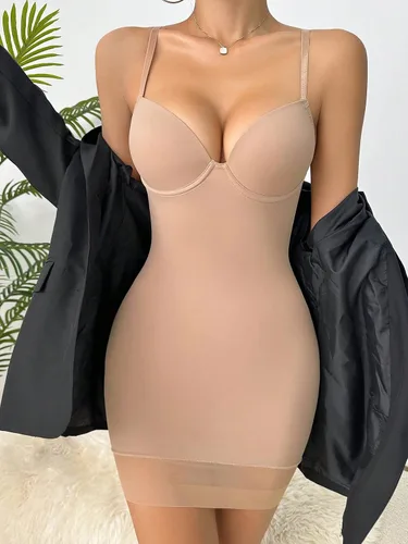 Vista 5 de Cozyease Vestido ajustado liso liso con tirantes delgados para mujer