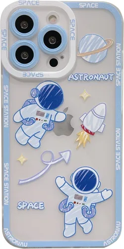 Vista 15 de Yonds Queen Funda transparente para iPhone 11, diseño de luna de astronauta espacial de astronauta de dibujos animados, elegante diseño de luna