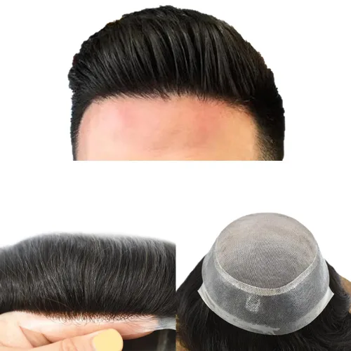 Vista 9 de Toupee - Pieza de pelo para hombre, 100% atada a mano, sistema de unidades de repuesto de cabello humano Remy europeo para hombres, duradero, fino