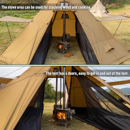 Vista 5 de POMOLY Tipi Tent Camping Hot Tents, Bromance 70 Pyramid with 3 Stove Jacks for 2-4 Person Hiking Hunting