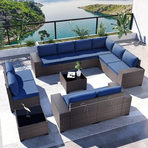 Vista 45 de Kullavik - Juego de muebles para exterior de 6 piezas con sofá modular de ratán de polietileno, color negro