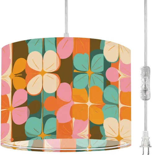 Vista 11 de Boho Plug in Pendant Light Mid Century Modern Art Abstract Geometric Seamless 16.4ft Plug in Cord Dimmable Hanging Lamp Fabric Lamp Shade Pendant