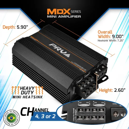 Vista 3 de PRV Audio MDX2000.4 Amplificador de Audio para Automóvil Mini de 4 Canales de 2 Ohmios 4 x 500 Vatios RMS a 2 Ohmios - Amplificador Puenteable