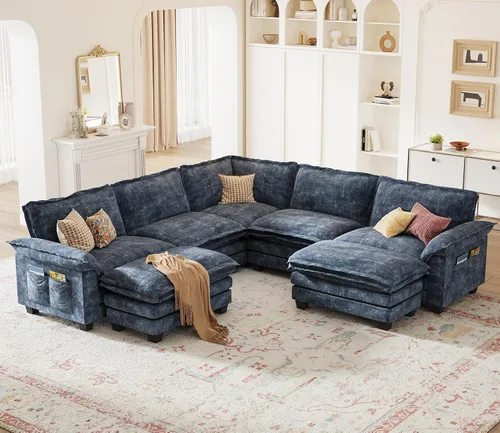 Vista 17 de KKL Sofá Seccional Modular de 89 Pulgadas, Sofá de Amor de 2 Asientos Sofá Nube con Asiento Profundo, Sofás Seccionales de Chenilla para Sala