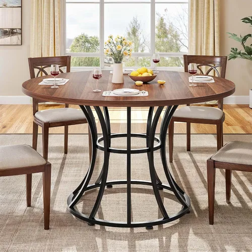 Vista 5 de DWVO Mesa de comedor redonda para 4-6 personas, mesa de cocina circular grande de 45.27 pulgadas, mesa de comedor de granja con base de metal