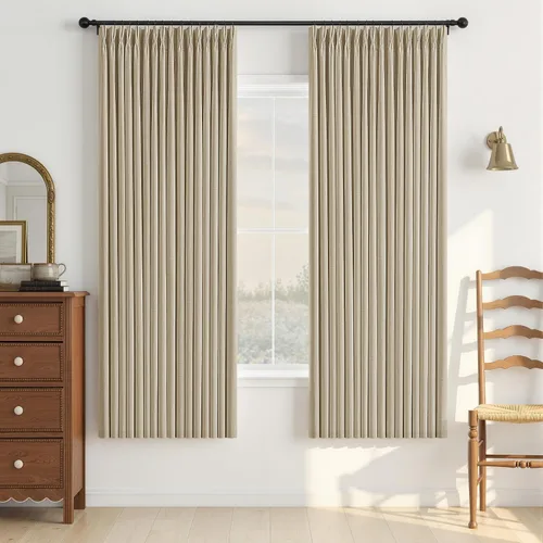 Vista 51 de Cortinas opacas de lino plisado natural de 96 pulgadas de largo