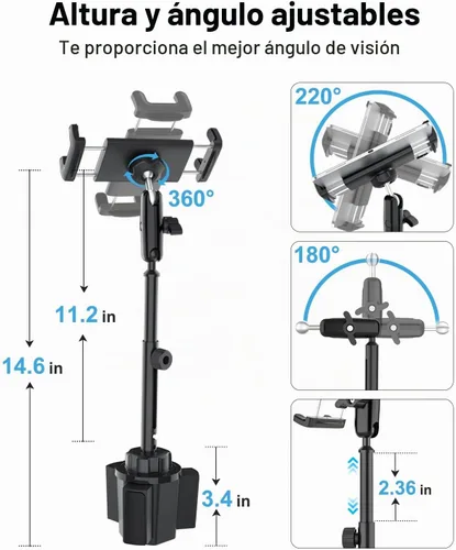 Vista 2 de Soporte para tableta para camioneta pickup [altura ajustable] Soporte de metal para tableta SUV de brazo largo resistente, soporte universal