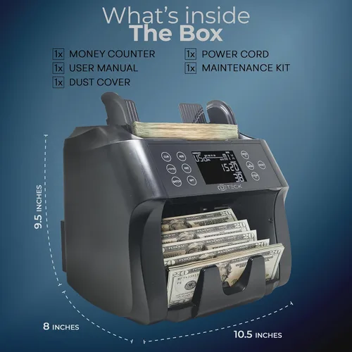 Vista 6 de DETECK DT500 Contador de Dinero de Denominación Mixta, Multidivisa, Contador de Billetes, Detección de Falsificaciones 2CIS/UV/IR/MG/MT, Contador