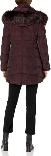 Vista 2 de LAUNDRY BY SHELLI SEGAL Chaqueta acolchada con capucha 34 para mujer con ribete de piel sintética