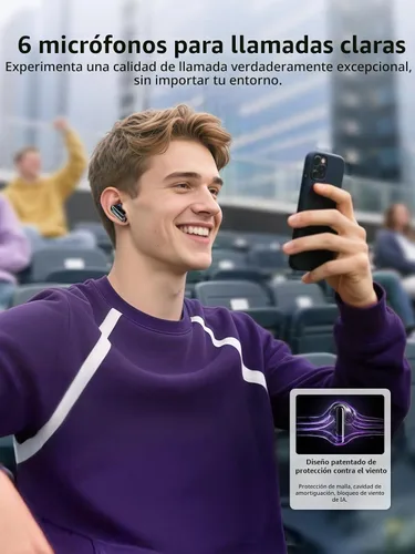 Vista 5 de QCY MeloBuds N70 Auriculares inalámbricos híbridos adaptativos con cancelación activa de ruido, Bluetooth 6.0 con 6 micrófonos para llamadas claras