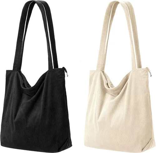 Vista 14 de Bolso de pana Iioscre para mujeres, bolsos hobo con cierre de cremallera, bolsos de hombro casuales de gran capacidad con bolsillos interiores