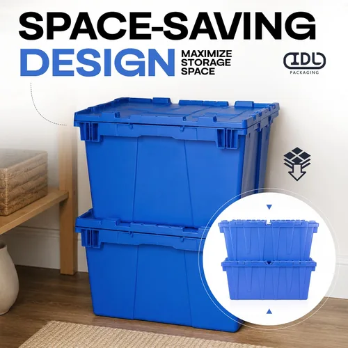 Vista 6 de IDL Packaging Bolsa de plástico industrial de 10 galones con tapas con bisagras, color azul, paquete de 1 – Contenedor grande resistente de 22