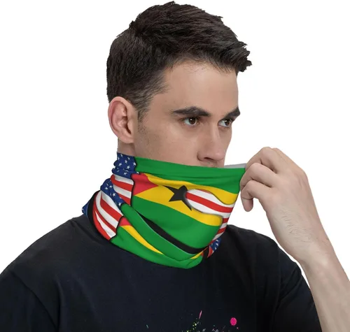 Vista 6 de Neck Gaiter Sao Tome and Principe and American Flag USA Jigsaw Face Cover Scarf Uv Sun Protection Balaclava Head Mask for Men Women Fishing Mask