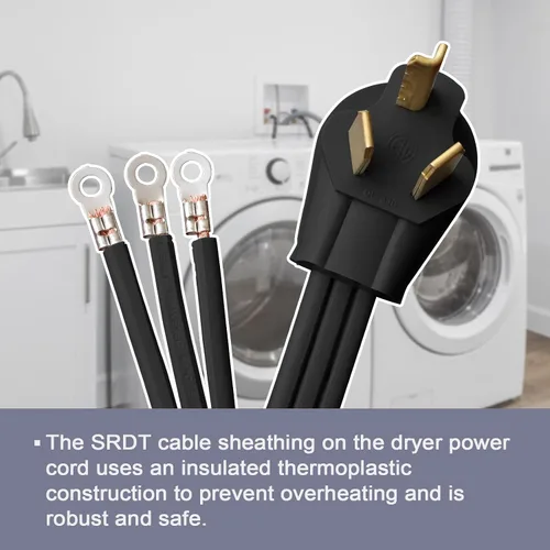 Vista 6 de EP Cable secador de 3 puntas, 4 pies 10/3 SRDT, cable de alimentación de extensión de electrodomésticos de 30 amperios, NEMA 10-30, negro