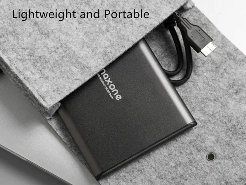 Vista 4 de Maxone Disco duro externo portátil ultradelgado de 320 GB HDD USB 3.0 compatible con PC, ordenador portátil - gris carbón