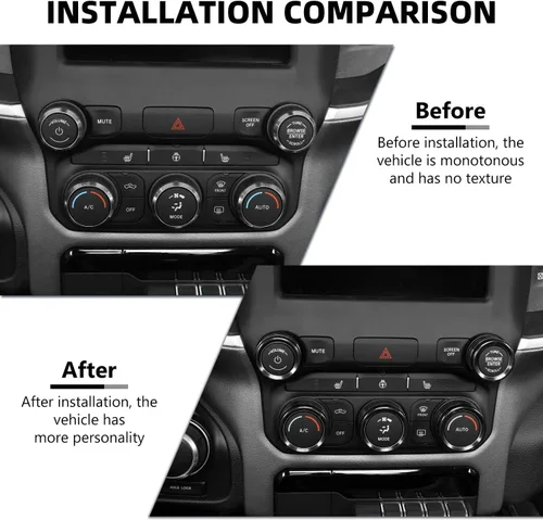 Vista 2 de RAZPOY Consola central de aire acondicionado de CA interruptor de radio, anillo de decoración interior, accesorios compatibles con Dodge RAM Negro