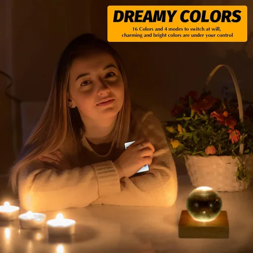 Vista 6 de Riakrum Base de pantalla LED cuadrada de madera, soporte de lámpara iluminada de madera con control remoto para el hogar, arte láser 3D, resina