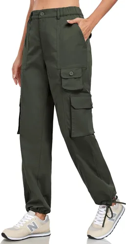 Vista 2 de VEOBIKE Women's Cargo Work Pants Elastic Waist Straight Leg Casual Travel Hiking Pants Loose Cotton Military Pants 7 Pockets