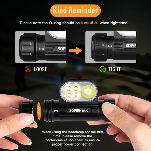 Vista 6 de Sofirn HS22 - Linterna frontal recargable de 2500 lúmenes, control de temperatura de color de 2700 K-6500 K, lámpara LED de alto brillo con luz