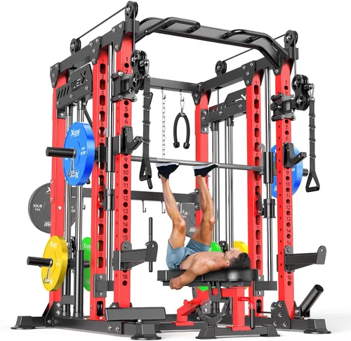 Vista 15 de Rack Multiusos para Sentadillas, Conjunto de Rack de Pesas Smith Machine con Sistema de Crossover de Cables, Racks de Potencia para Gimnasio