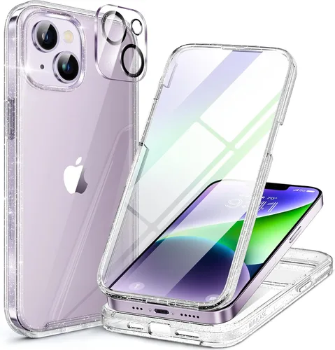 Vista 121 de Miracase - Funda magnética para iPhone 13 Pro Max de 6.7 pulgadas (compatible con MagSafe), transparente, completo, protector de pantalla de vidrio