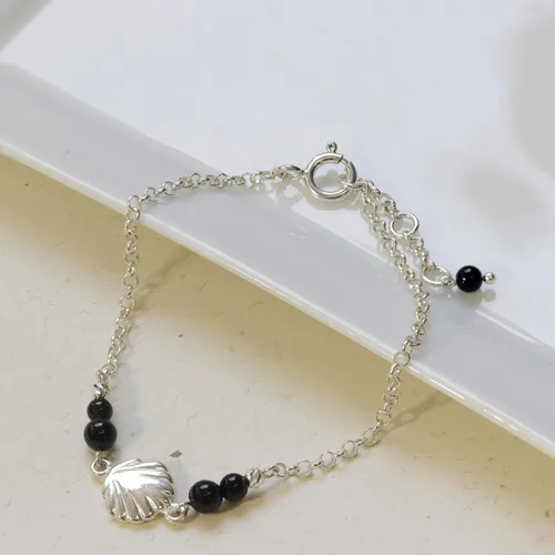 Vista 10 de Pulseras de plata de ley 925 para mujer, cuentas redondas de 0.118 pulgadas con dije de plata de ley de concha de mar, cadena ajustable de 6.3-7.1
