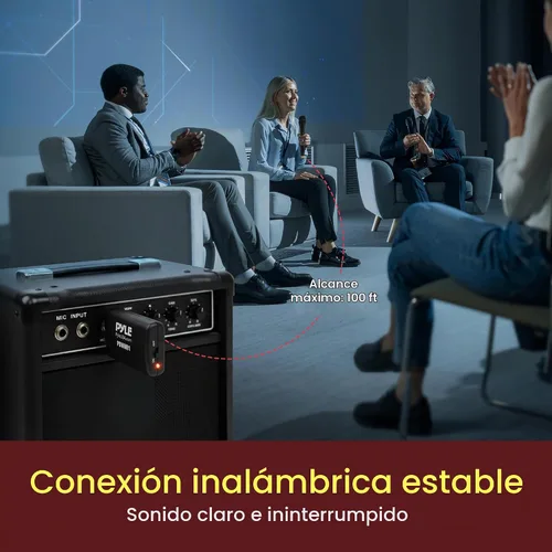 Vista 6 de Pyle Sistema de Micrófono Inalámbrico VHF Portátil - Conjunto Transmisor de Micrófono Dinámico Unidireccional de Mano Profesional Operado por Negro
