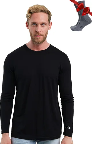 Vista 23 de 100% Merino Wool Base Layer Mens - Long Sleeve Thermal Shirts with Socks .320 negro