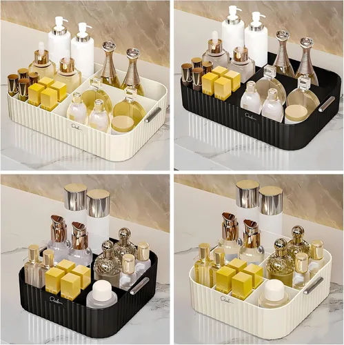 Vista 3 de DASITON Organizador de maquillaje acrílico, soporte para brochas de maquillaje con 9 ranuras, almacenamiento de maquillaje con asa, organizador
