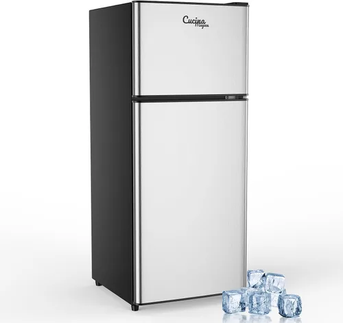 Vista 9 de Cucina Magica - Mini refrigerador con congelador, 3.2 pies cúbicos, pequeño refrigerador, 7 termostatos ajustables, ahorro de energía, bajo nivel