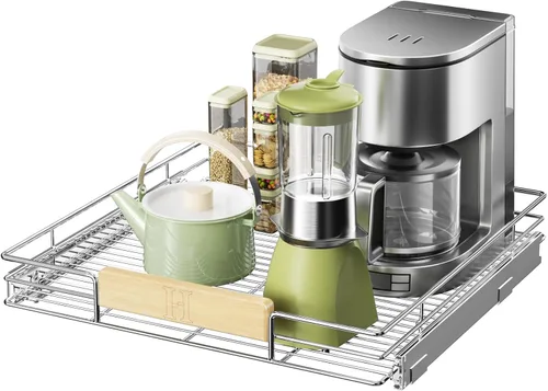 Vista 20 de LOVMOR Organizador de gabinete extraíble con mango de madera, 16½ pulgadas de ancho x 21½ pulgadas, organizador deslizante para cocina, despensa