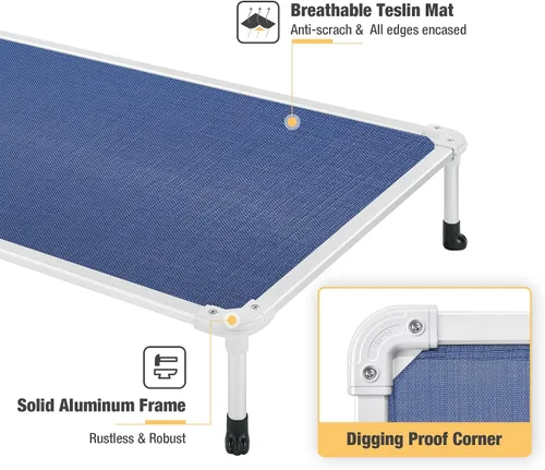 Vista 27 de Veehoo Cama elevada para perros a prueba de mordidas - Cuna elevada refrescante para mascotas - Marco de aluminio plateado y tela de malla