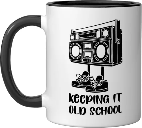 Vista 5 de Keeping It Old School 80s 90s Retro Cassette Radio Ceramic Mug, Orange/White