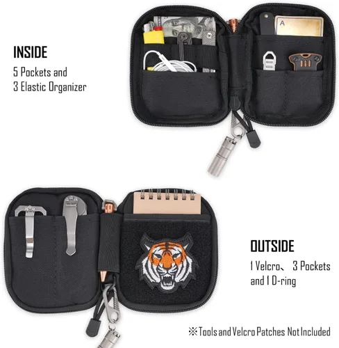 Vista 3 de Sayram Bolsa EDC, organizador de bolsillo, bolsa poderosa para hombres, bolsas EDC con parches, pequeña bolsa de herramientas con anillo en D