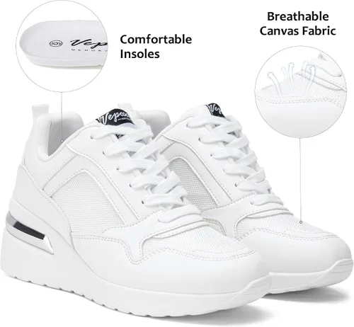 Vista 4 de Vepose Tenis de cuña con soporte de arco para mujer, cómodos zapatos para caminar