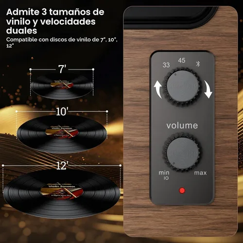 Vista 2 de Reproductor de discos de vinilo con altavoces, tocadiscos Bluetooth, AT HP02-Classic