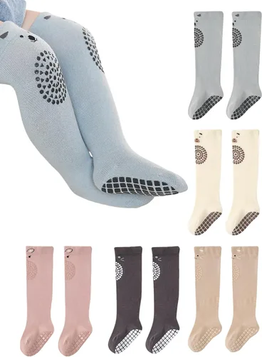 Vista 10 de Calcetines antideslizantes hasta la rodilla para bebés y niños pequeños, calcetines antideslizantes para recién nacidos, calcetines para gatear