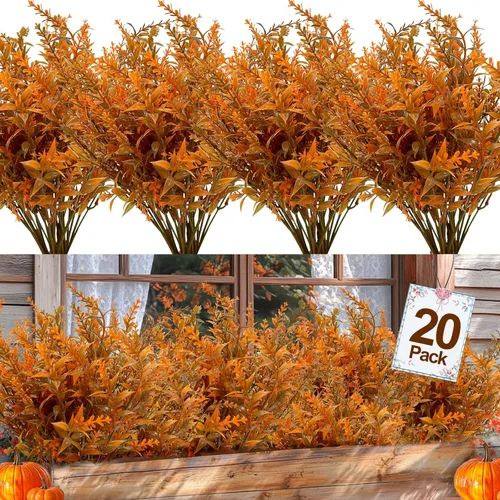 Vista 11 de TURNMEON 20 paquetes de flores artificiales de otoño para exteriores, decoraciones de otoño, resistentes a los rayos UV, lavanda artificial