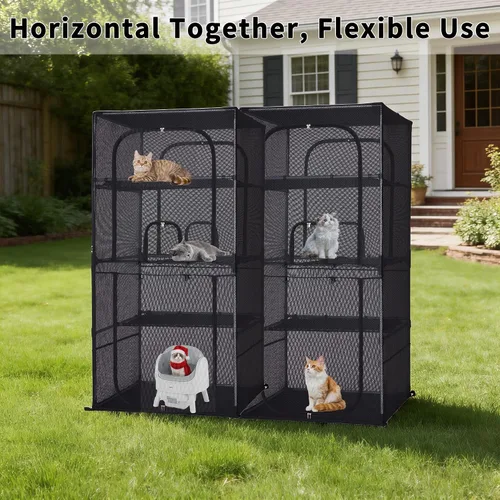 Vista 8 de Rockever Catio - Recinto para gatos al aire libre, jaula grande de 61.4 pulgadas para gatos con ventanilla, patio para gatos de 4 niveles, 6