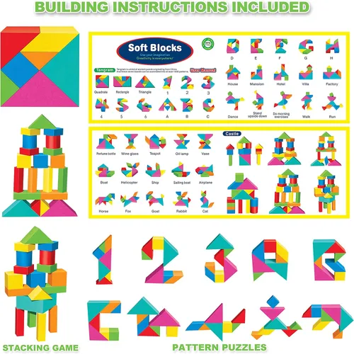 Vista 4 de Bloques de espuma para niños pequeños, juego de 138 piezas de bloques de construcción apilables suaves de EVA, juguetes de construcción