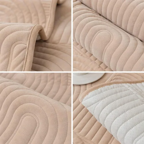 Vista 14 de Funda de sofá geométrica de granja para sofá, funda de terciopelo suave acolchada para sofá seccional, funda de sofá antideslizante para sofá, Gris
